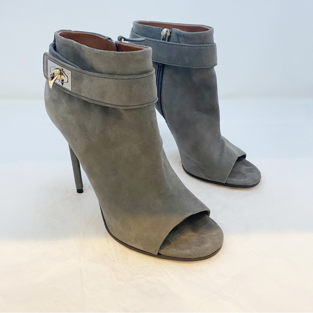 Givenchy Shark Tooth Open Toe Suede Booties 7 |Luxury Designer Heels Edgy Glam